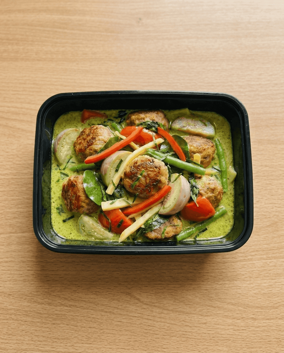 Veal and Pork Meatball Green Curry van Mr. Saucy packaging