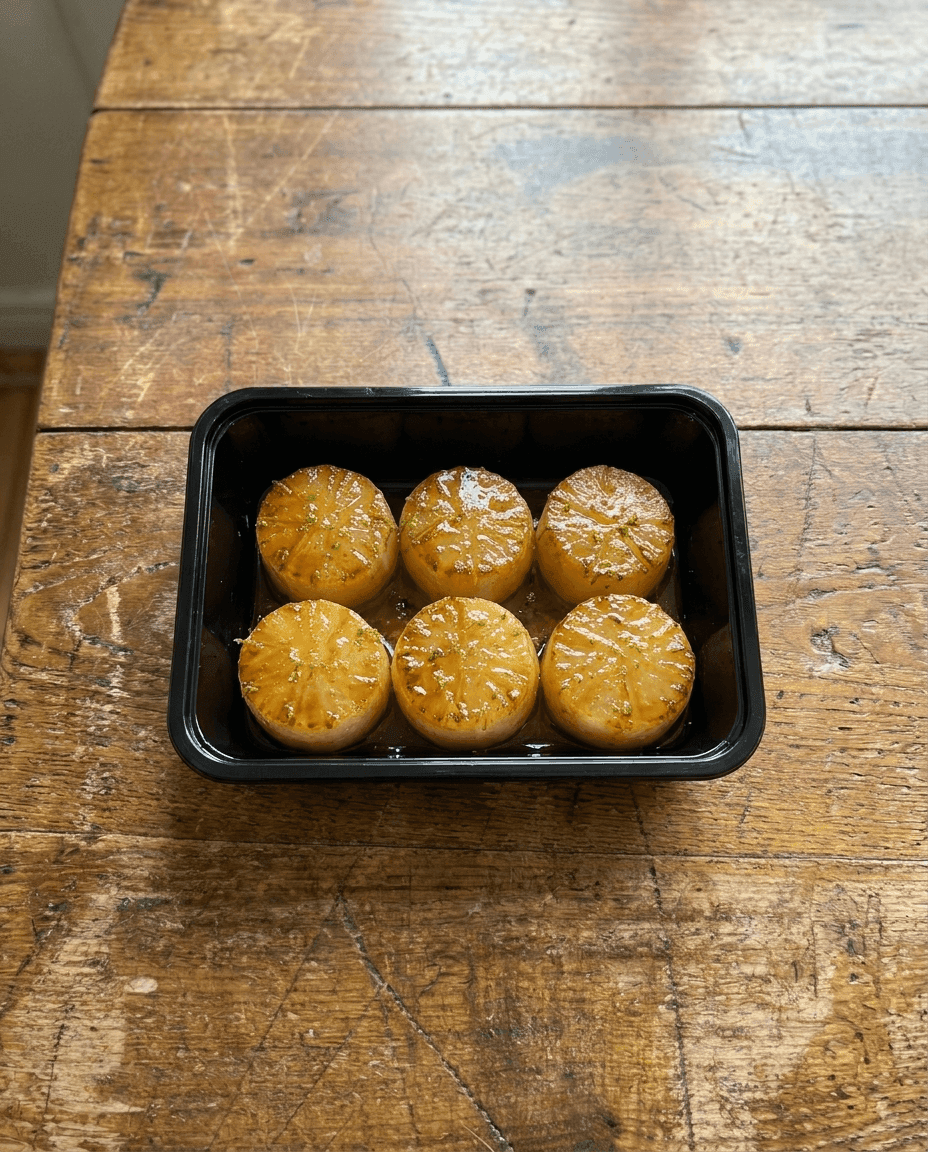 Daikon glacé au miel et agrumes avec sauce au beurre monté packaging