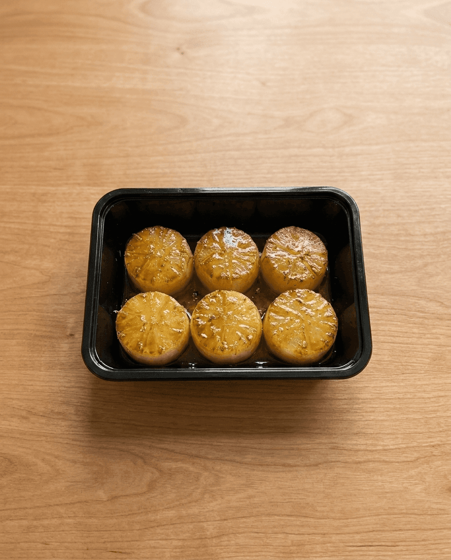 Citrus-Honey Glazed Daikon with Beurre-Monté Sauce van Mr. Saucy packaging