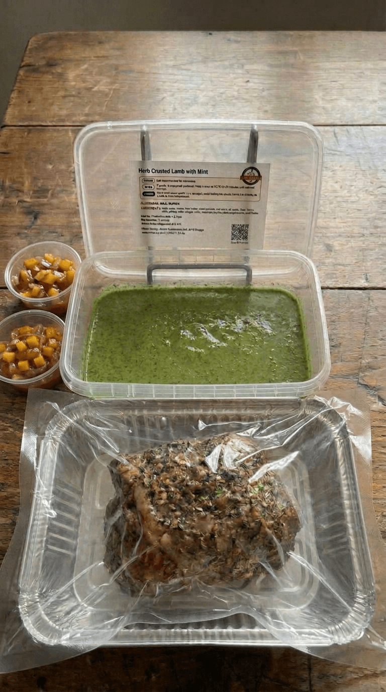 Gigot d'Agneau en Croûte d'Herbes avec Velouté à la Menthe packaging
