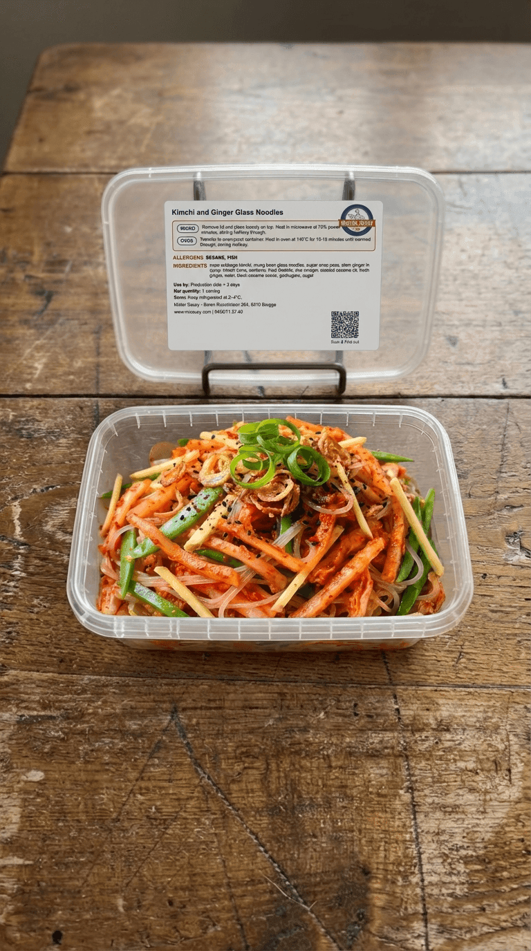 Julienned Kimchi and Glass Noodle Salad with Ginger-Syrup Vinaigrette packaging
