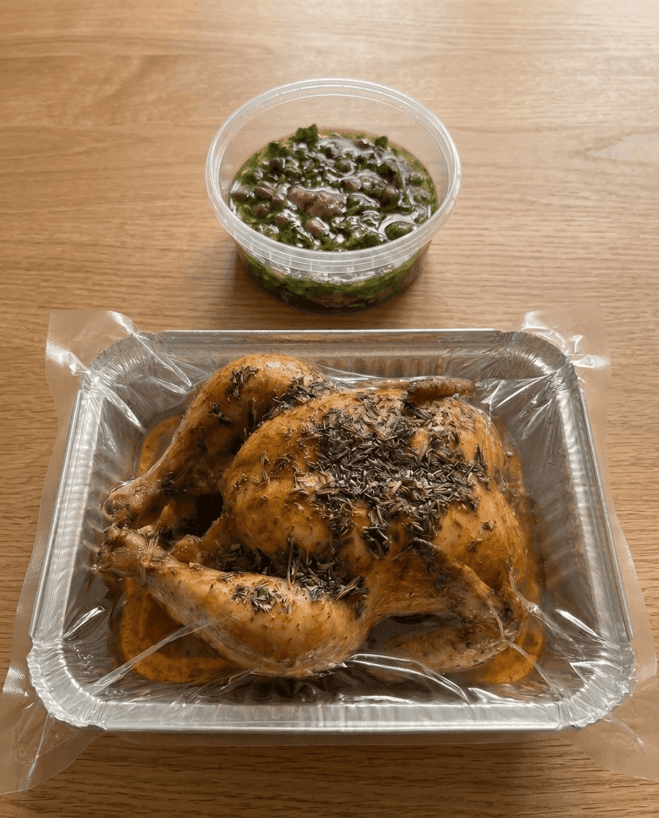 Green Egg Roasted Herbal Chicken with European Salsa Verde de Mr. Saucy packaging