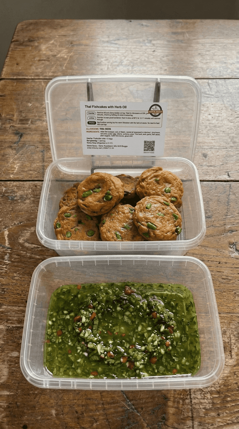 Galettes de poisson thaïes à l'huile d'anchois, coriandre et ail packaging